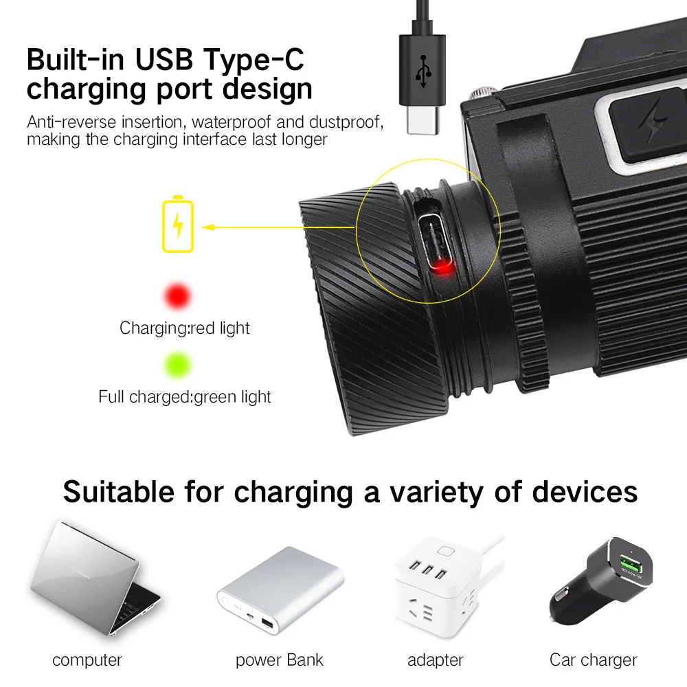  BORUiT B50 LED Headlamp XM-L2+4*XP-G2 Max.6000LM Headlight 21700/18650 TYPE-C Rechargeable Head Tor - 4000127425294
