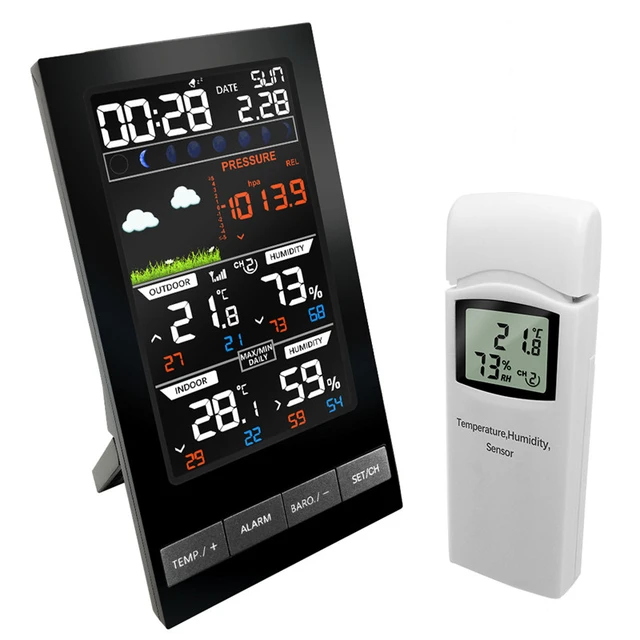 Horloge météo 3 jours Prévisions météorologiques Station météo Sans fil  Intérieur Extérieur Thermomètre Hygromètre Home Temperature Monitor Remote  Wifi Température