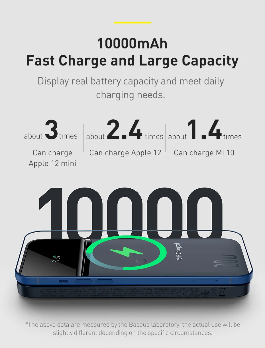 Baseus Power Bank 10000mAh  For iPhone 13 Wireless Charger PD 20W Fast Charger External Battery Portable Charger For iPhone 12 12v power bank