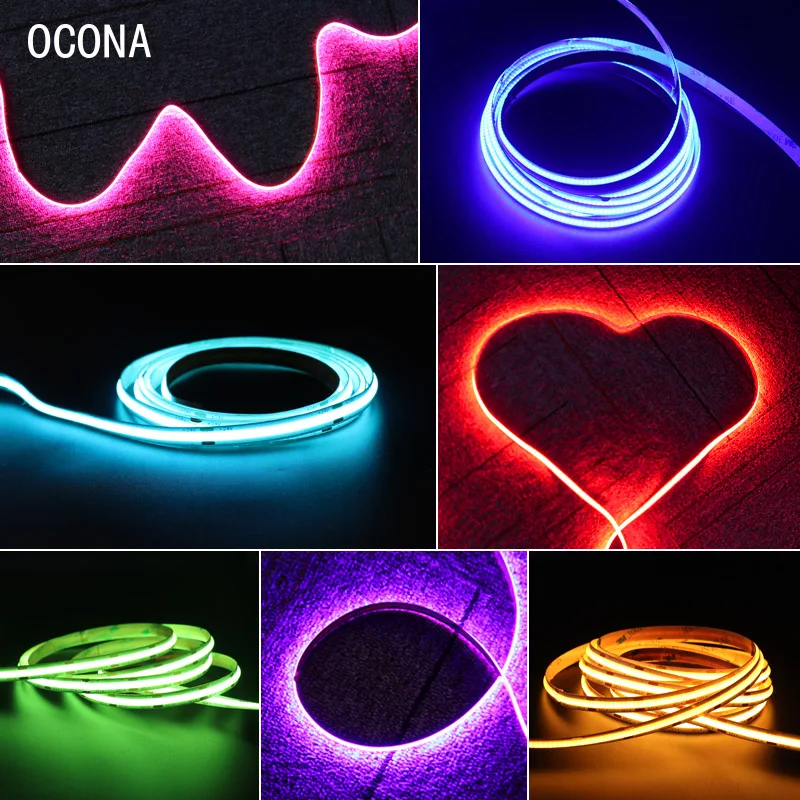 DC 12V 24V Super Thin 4mm Color COB LED Strip Lights for Room Decor Wall Car Frame 480LEDs Blue/Pink/Red LED Tape Ribbon 12 Volt