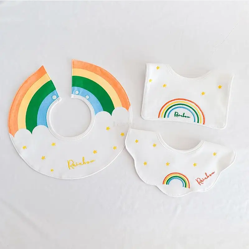 3PCS/LOT New Baby Bibs Double Cotton Rainbow Saliva Towel Waterproof Boy Girl Feeding Apron Bandana Embroidery Detachable Collar 3pcs set printed cotton maternity nursing pajamas feeding sleepwear clothes for pregnant women spring pregnancy nightwear