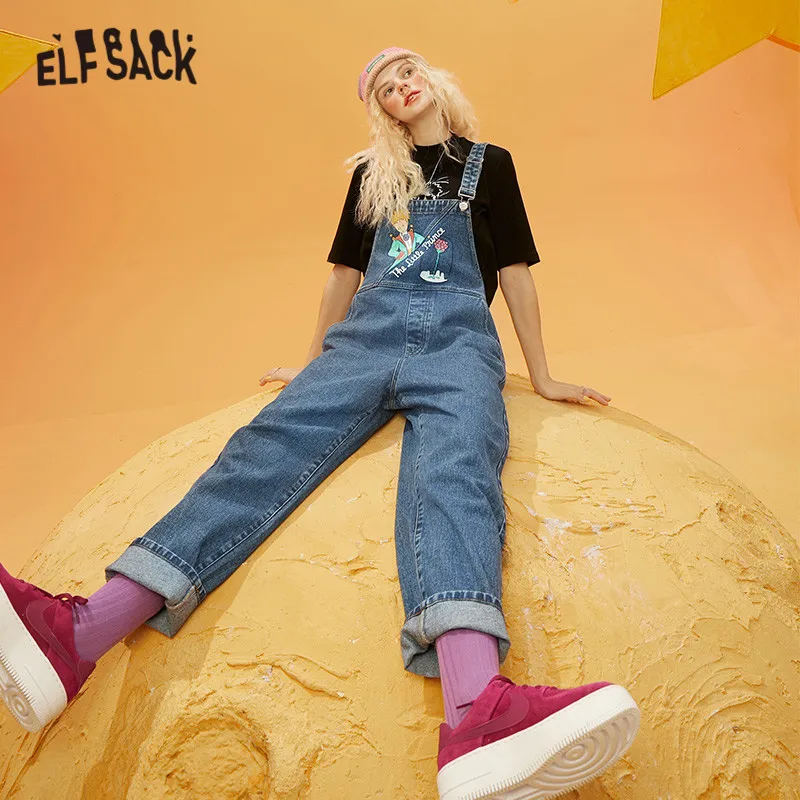 Женский джинсовый комбинезон ELFSACK повседневный с принтом из мультфильма высокой