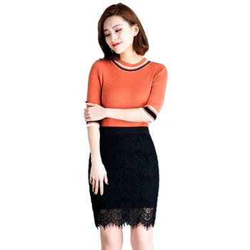 

Women's Skirt 2019 Summer Stretch Lace Skirt Female OL Autumn New High Waist Bag Hip Skirt Fashion Office Lady Style Bottoms