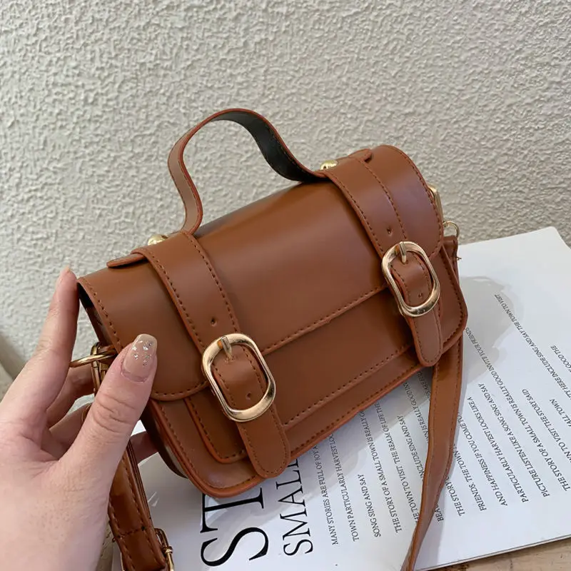 

Retro PU Leather Ladies Small Handbags College Style Women Messenger Bags Solid Color Female Satchels Shoulder Bag Tote Purse