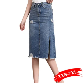Mid calf length denim skirts Clearance