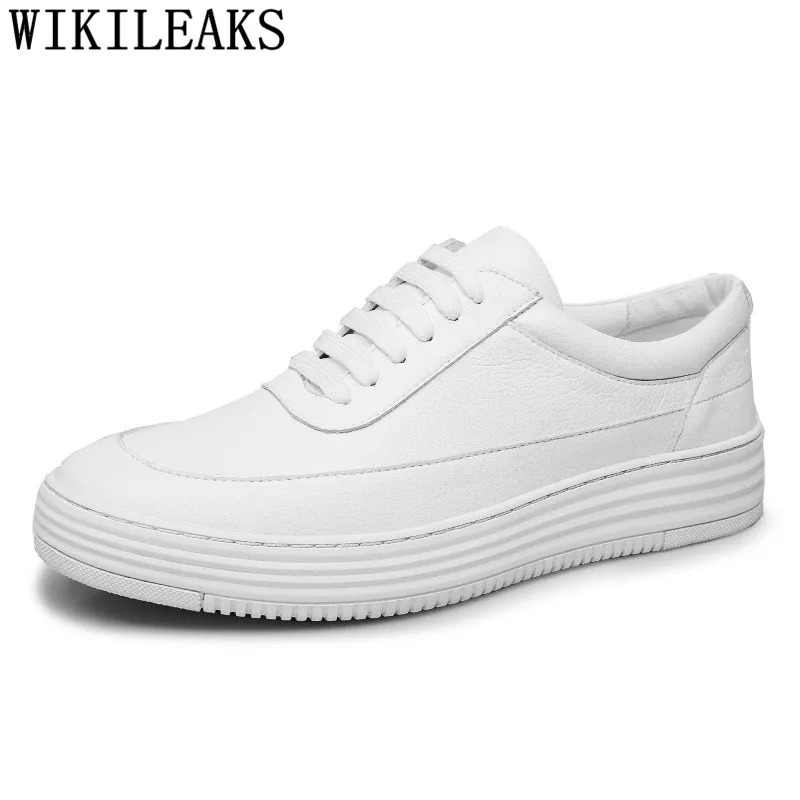 mens shoes genuine leather white sneakers elevator shoes for men leather sneakers mens casual shoes hot sale luxury brand buty - Цвет: No Increase within