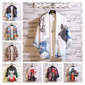 

Kimonos Cardigan Beach Cover Up Traditional Unisex Harajuku Yukata Women Men Loose Thin Shirt Sun-protective Shirts Coat Kimono
