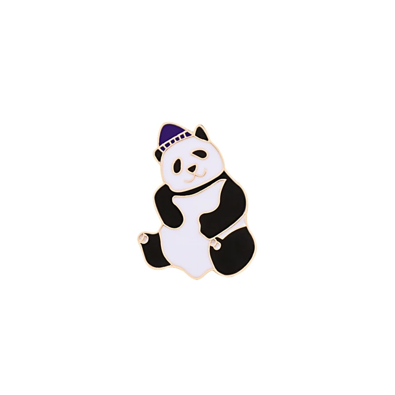 Purple Hat panda Мультяшные животные, эмалированные булавки, милая панда, броши Пингвин, Значки для женщин, мужчин, одежда, рюкзак, Нагрудный значок, ювелирная сумка, аксессуары - Окраска металла: Purple Hat panda