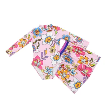 

swimsuit＋swimming skirt Girls' Long Sleeve Sunscreen Floral Print One-Piece Swimsuit With Swimming Skirt детский купальник