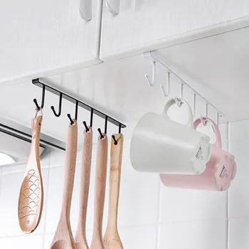

Black/White Iron 6 Hooks for kitchen Cup Holder Hanging Bathroom Hanger Organizer Cabinet Door Shelf Removed Storage Rack