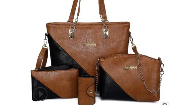 Light Brown Новинка, женская сумка, набор из 4 вещей, ручная сумка из искусственной кожи, сумка через плечо, Европейская и американская, Единая диагональная композитная сумка#197376 - Цвет: Light Brown