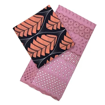 

Lace Fabrics Milk Silk pink color cord lace match African Ankara Fabric Wax Print Fabric 3yards+2.5yards guipure lace