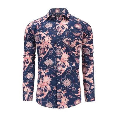 Dioufond Мужская Роскошная Модная рубашка с цветочным принтом пейсли, Повседневная рубашка с длинным рукавом на пуговицах для мужчин, рубашки с цветочным принтом розы - Цвет: JT028PR002