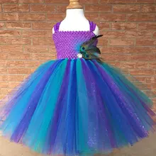 Платье-пачка для девочек павлиньи перья цветы детское фиолетовое блестящее фатиновое платье бальное платье с лямками Детский костюм на Хэллоуин