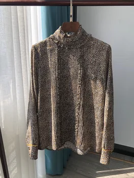 

Wheat Printed Silk Women's Shirt Long Sleeve Ladies Vintage Blouses And Tops