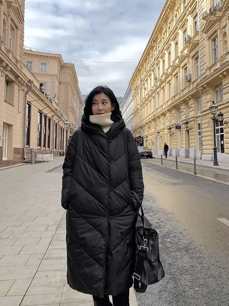 XITAO, парка нестандартного размера плюс, черная, женская одежда, зима, с капюшоном, на пуговицах, с воротником, длинный рукав, элегантная парка, новинка, DMY1359