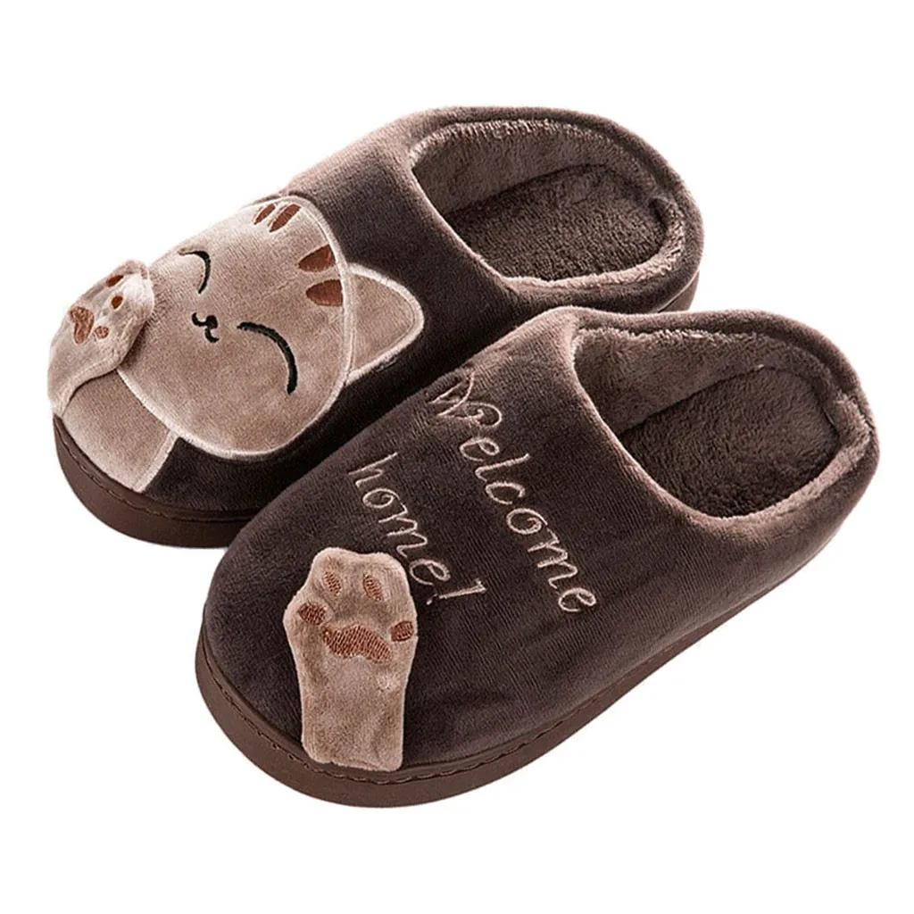 Зимние тапочки; сандалии; женская обувь; Детские зимние тапочки для маленьких мальчиков и девочек с рисунком кота; нескользящая домашняя обувь