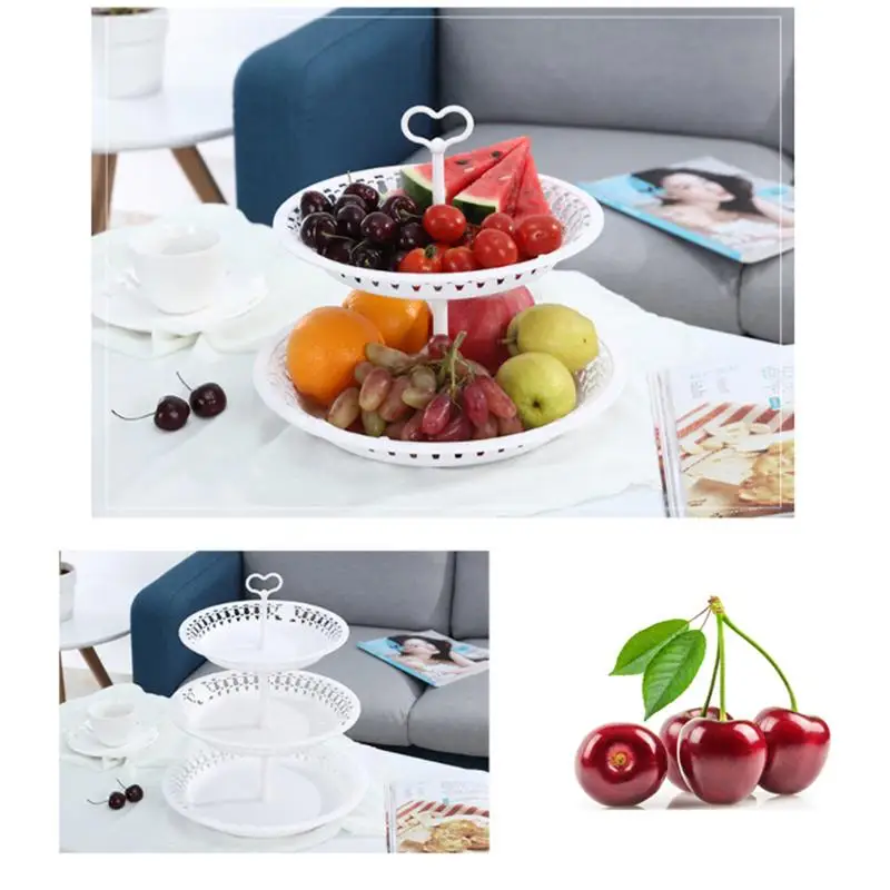 1PC Cake Stand Plastic Double Layer Unique Heart Shape Handle Dessert Afternoon Tea Snack Display Stand Rack