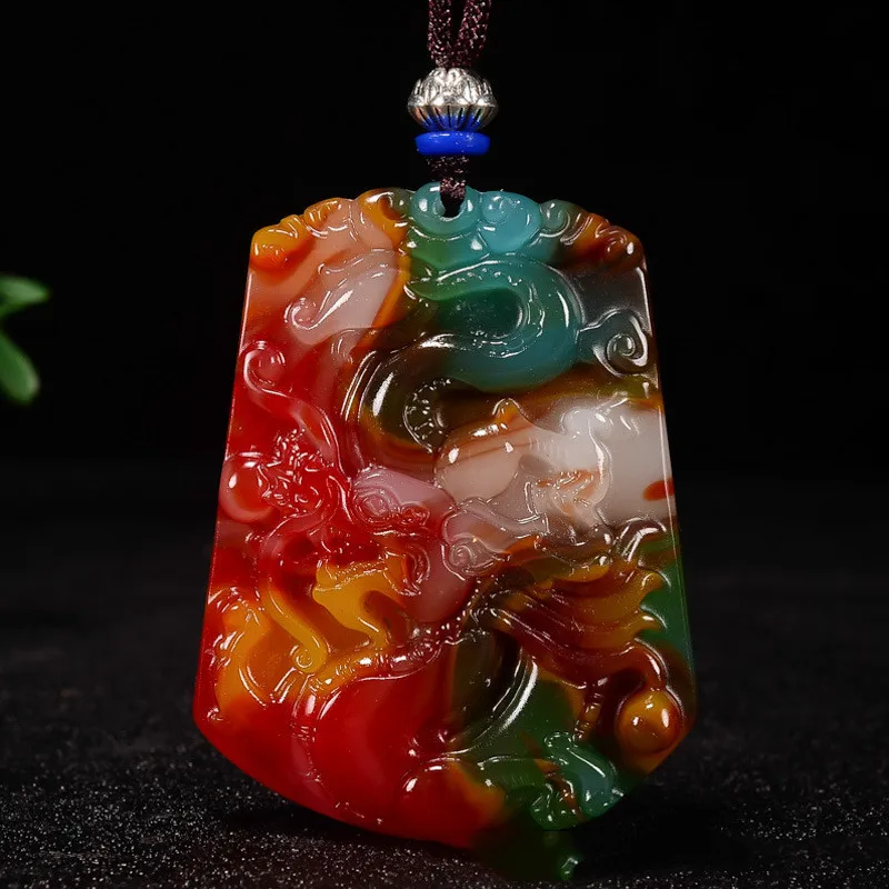 

Natural Xinjiang Gobi Colorful Jade Dragon Pendant Men's and Women's Zodiac Dragon Sweater Chain Pendant Jewelry