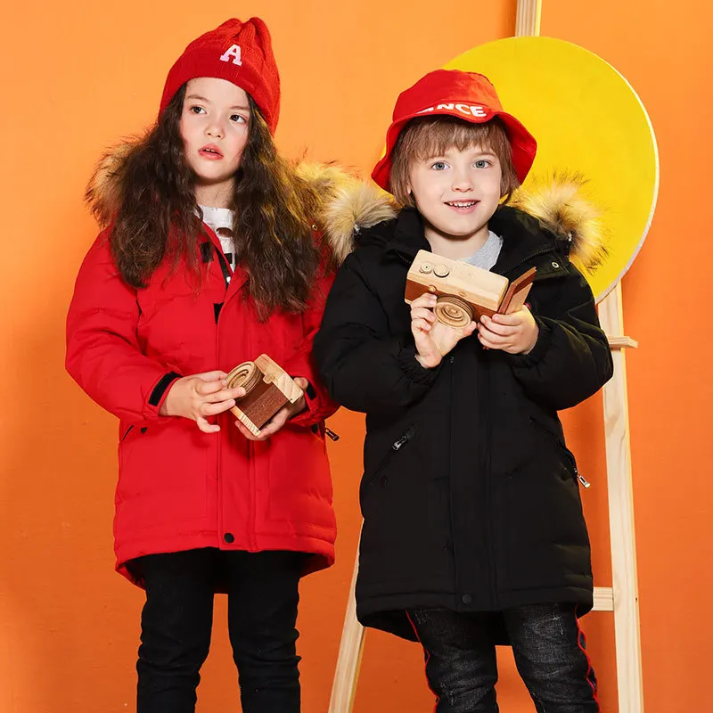 

Winter 2019 New Boys Jackets Warm Duck Down Jackets for Girls Long Solid Windbreaker for Boys Kids Clothes Children Parkas
