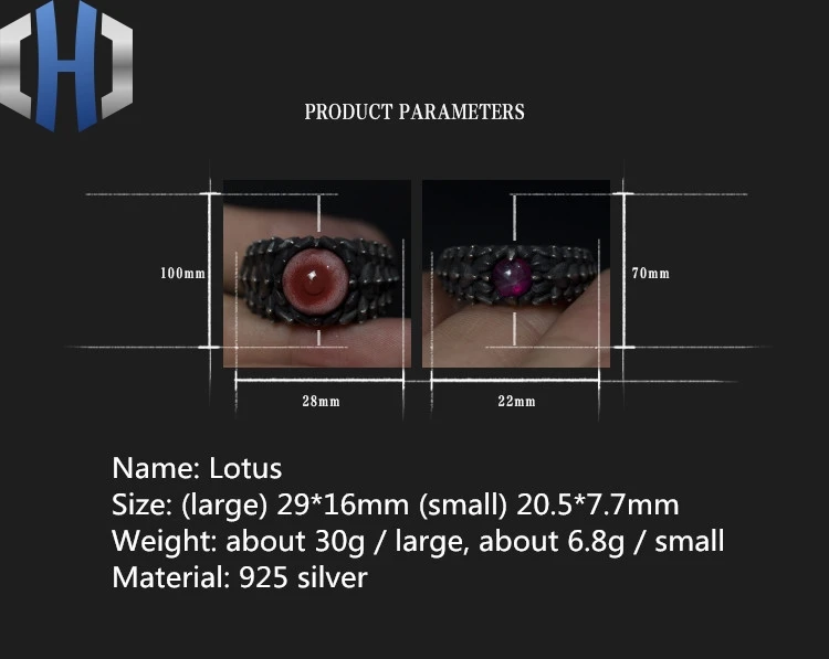 Original Design Handmade Silver Lotus Ring 925 Sterling Silver Ring Female Couple Crystal Ring