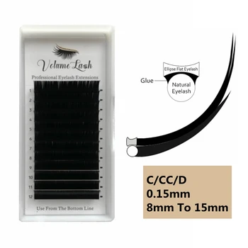 

VolumeLash Ellipse Flat Eyelashes Faux Mink Lashes Ellipse Volume Eyelash Extensions 0.15mm Matte Black Split Tips Ellipse lash