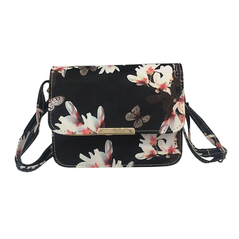 Женская кожаная сумка на плечо с цветочным принтом, сумка-портфель, Ретро стиль, сумка-мессенджер, известный дизайнер, клатч, сумки через плечо, черная, белая - Цвет: Black