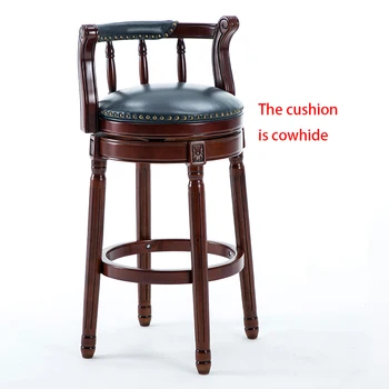 

American Style Solid Wood Bar Chair European Backrest Stool Leather Revolving Retro Bar Chair Cowhide Chair 65/75CM Chair