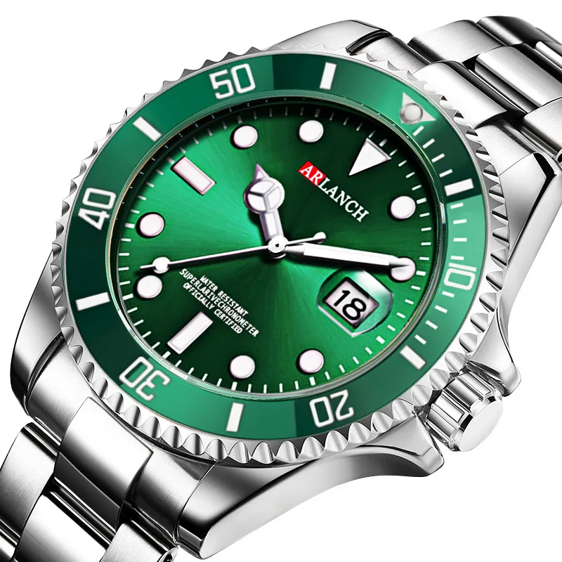 

Rolexable Men Quartz Wristwatches Luxury Brand Stainless Steel Waterproof Date Male Clock Fashion Green Dial Watch relojhombre