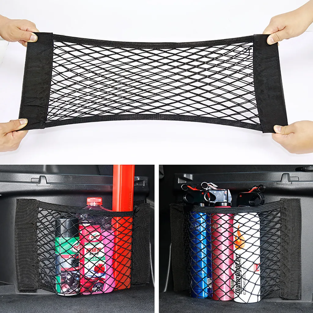 Black Car Back Rear Trunk Seat Elastic String Net Magic Sticker Mesh Storage Bag For Seat back storage storage net@10