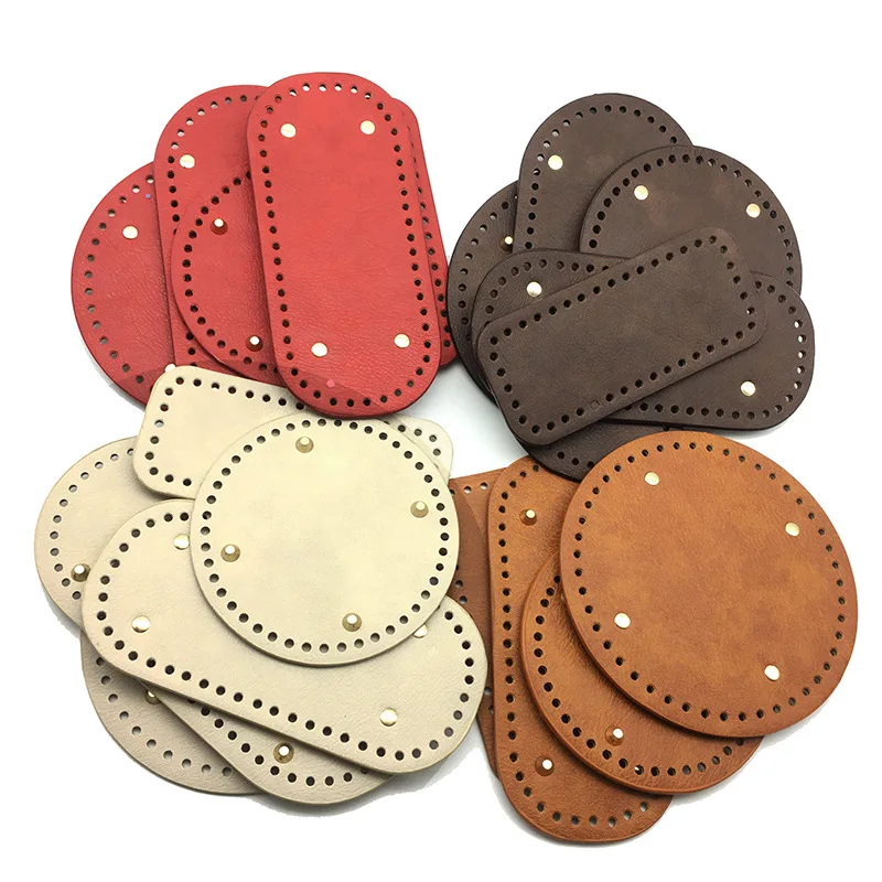 Fast Shipp High Qualtiy Round Leather Bottom With Holes Rivet For Knitting Bag Handbag Diy Women Shoulder Bag  Accessories bag circle bottoms with holes and gold rivets screws leather bottom for handbag shoulder bag handmade diy accessories 19 19cm