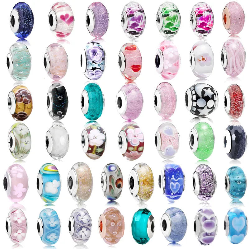 

Ribbon Folklore Plentiful Hearts Murano Glass Charm 925 Sterling Silver Bead Fit Original Pandora Bracelet for Women DIY Jewelry