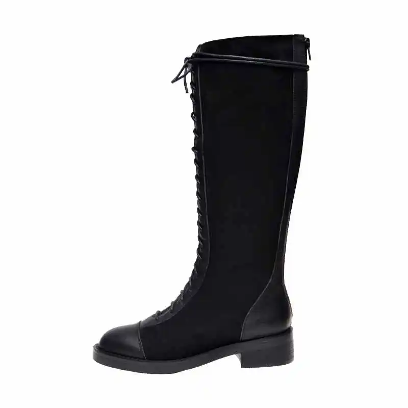 Bottes femme/сапоги для верховой езды женская новая зимняя теплая обувь сапоги в стиле панк из натуральной кожи на шнуровке ботфорты