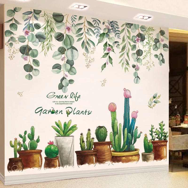 

Garden Plant Wall Stickers PVC Material DIY Tree Leaves Potted Mural Decals for House Home Decor Living Room Bedroom Decoration