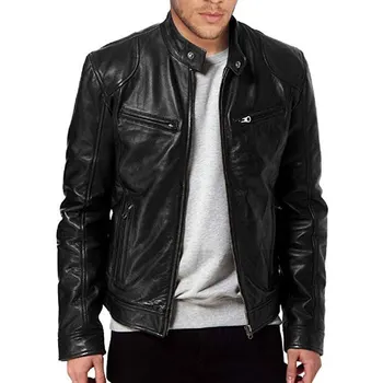 

Men's Faux Leather Stand Collor Zipper Motorcycleg Jacket Biker Jacket Autumn Winter Male Long Sleeve Coat