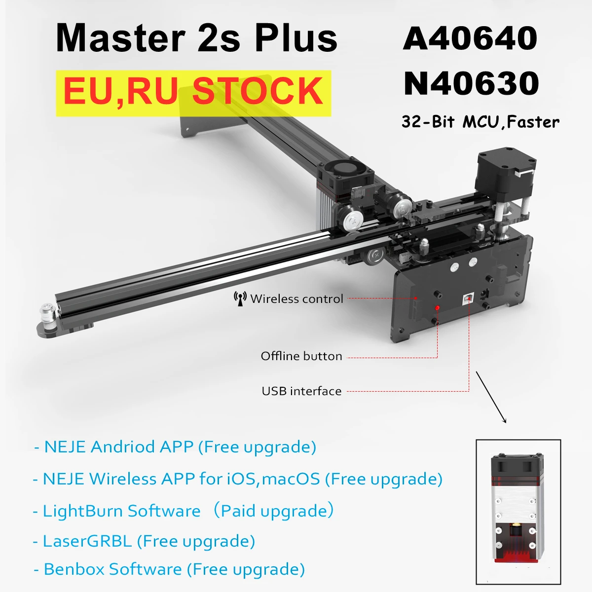 NEJE Master 2s Plus A40640/N40630 CNC Laser Engraver Cutter Printer Cutting Machine Router Lightburn Bluetooth Metal Mark Tool