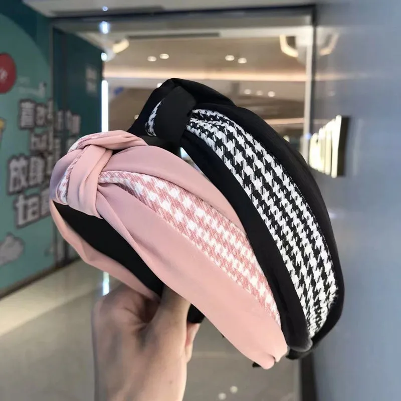 

Женская повязка на голову с узлом, полосатая повязка на голову в Корейском стиле, итальянская мода, обручи для волос ручной работы в клетку с узлом, головной убор, оптовая продажа