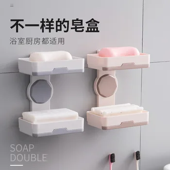 

New Style Creative Rotating Soap Box Hole Punched Double Layer Drawer Water Draining Soap Dish Bathroom Two-Way Wall Hangers Soa