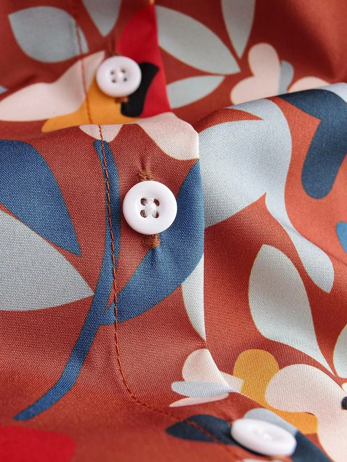  ROHOPO Long Sleeve Floral Red Blouse Buttons Fly Female Retro Printed Autumn/Spring Flowers Tops Bl