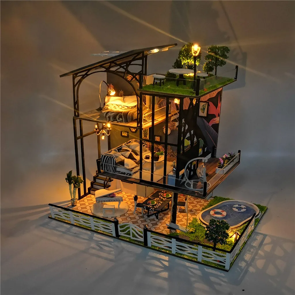 3D деревянная модель DIY Кукольный дом игрушка миниатюрный кукольный домик горная вилла украшения детские игрушки ремесла подарки украшение#1213