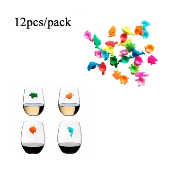 

12pcs Silicone Wine Glass Marker Marine Animals Creative Glass Mark Drinking Cup Identifier Party Cup Sign Recognizer Mix Color