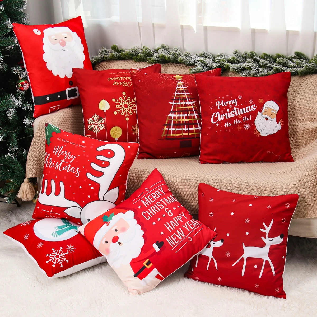Christmas Cushion Cover Merry Christmas Decor For Home Santa Claus Christmas Ornament Xmas Gift Navidad 2023 Happy New Year 2024