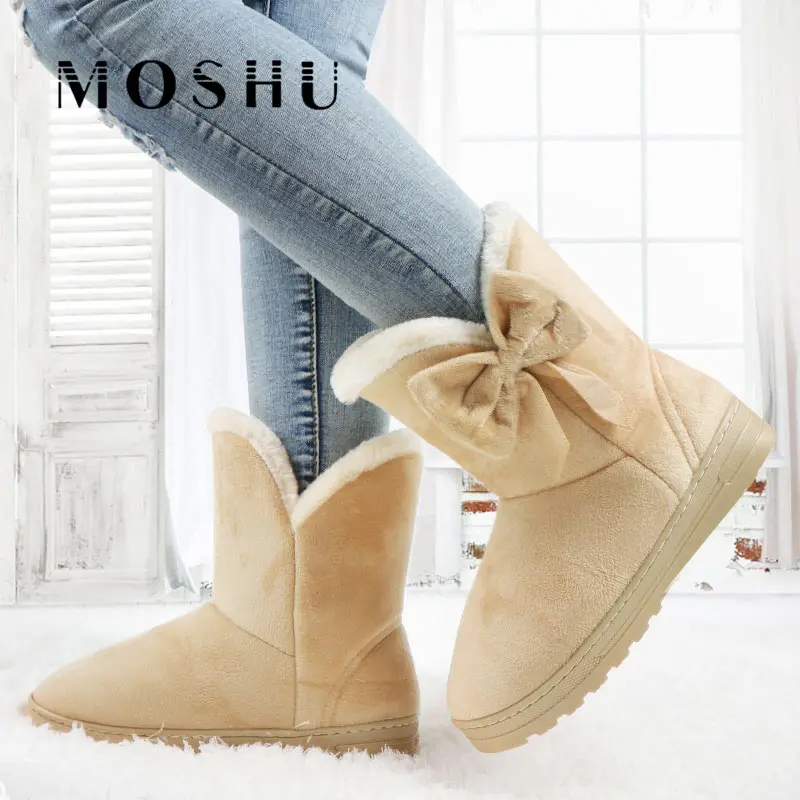 Женские зимние ботильоны с бантом теплые меховые ботинки плюшевые для женщин