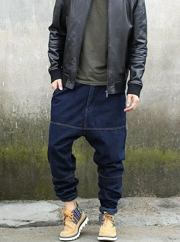 Men Jeans Denim Cross-Pants Low Crotch Jeans Fat Baggy Jeans Pants Feet Harlan Pants Size 28-42 2