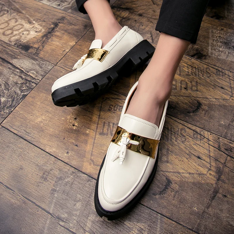 Increase 4cm Thick Bottom Leather Dress Shoes Men Luxury British Trend Men Formal Wedding Bussiness Leather Loafers Shoes Men