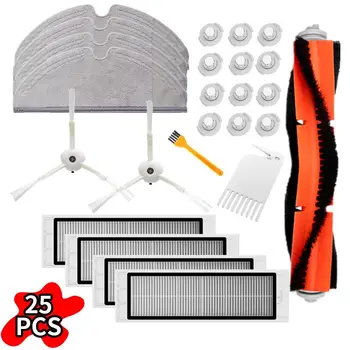 

25PCS Main Side Brush HEPA Filters Comb Cleaning Tool Water Tank Filters Mop Cloth for Roborock Vacuum Cleaner Replacements Set