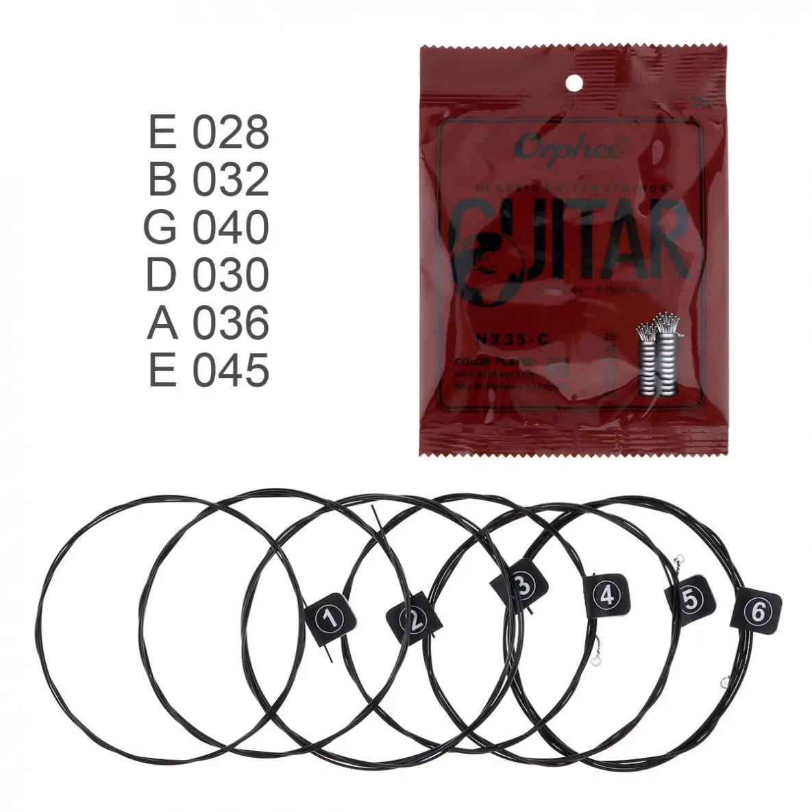 Orphee Guitar Strings 6pcs/set 028-045 Durable Classic Color Plated Wire with Great Tone & Hard Tension