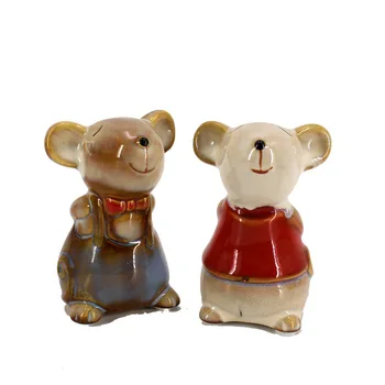 

2 Vintage Ceramic Rat Mouse Statue Handmade Animal Miniature Figurine Collectible Art Pottery Figure Wedding Gift Unique Couple