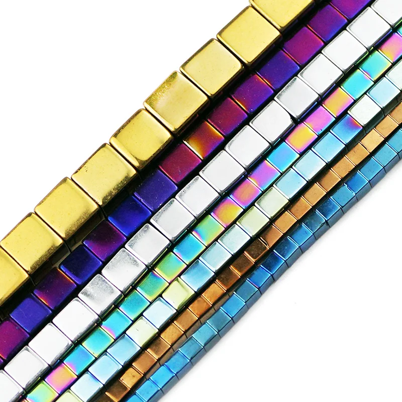 Natural Stone Cube Square Gold Color Hematite 2/3/4/6MM Spacer Loose Beads For Jewelry Making DIY Bracelet Necklace Accessories