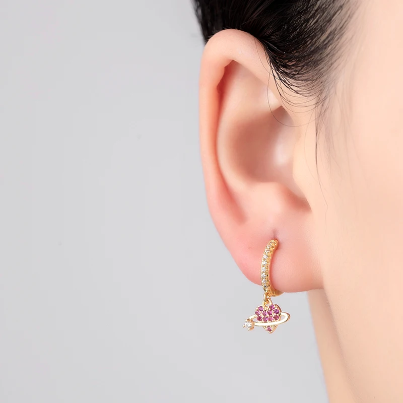 SIPENGJEL Fashion Cute Colorful Love Heart Hoop Earrings Romantic Red Zircon Pendant Drop Earrings For Women Girls Hoops Jewelry